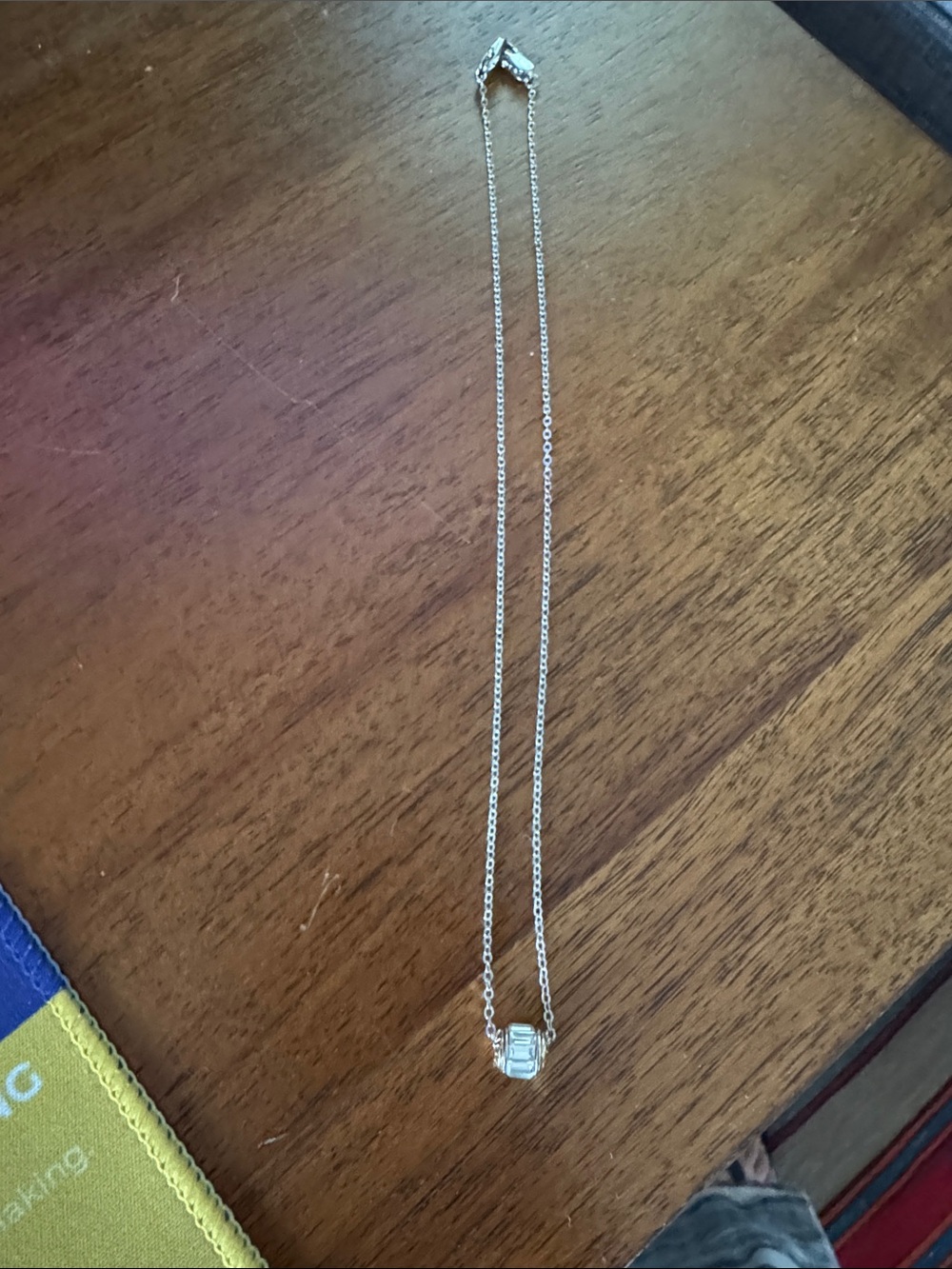 RARE Henri Bendel New York Crystal Baguette Cylinder Slider Necklace Silver